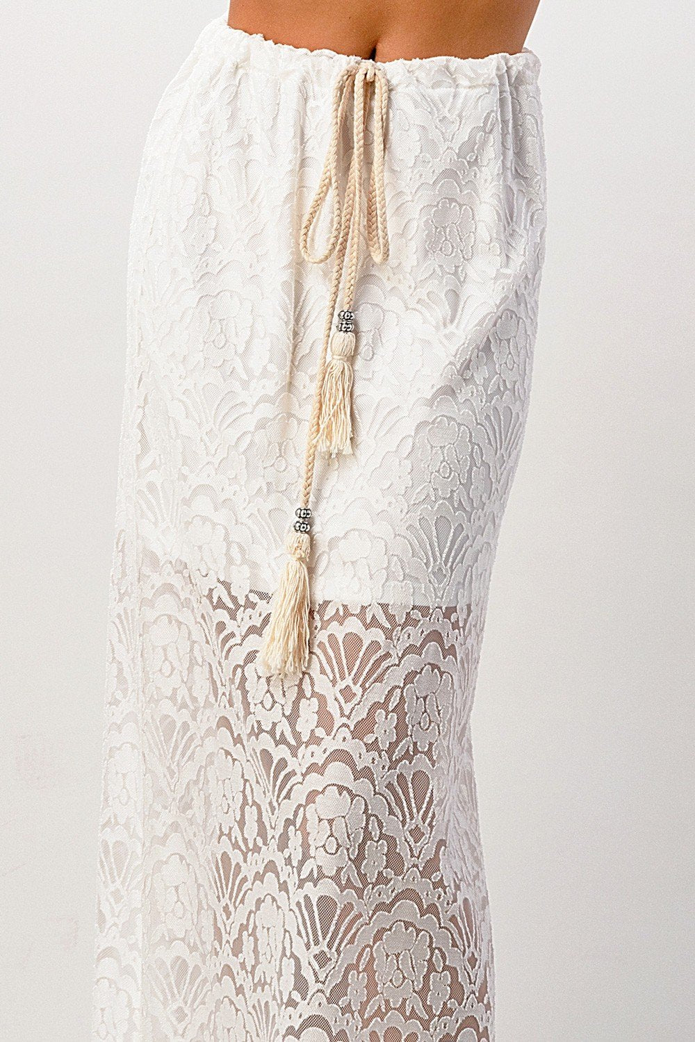 Sheer Lace Maxi Skirt with Drawstring Waist