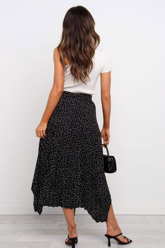 Fashion Print Side Slit Pleated Maxi Skirt