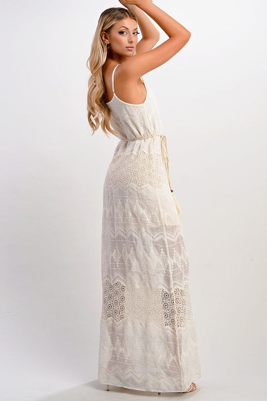 Boho-Inspired Embroidered Maxi Dress with Adjustable Straps