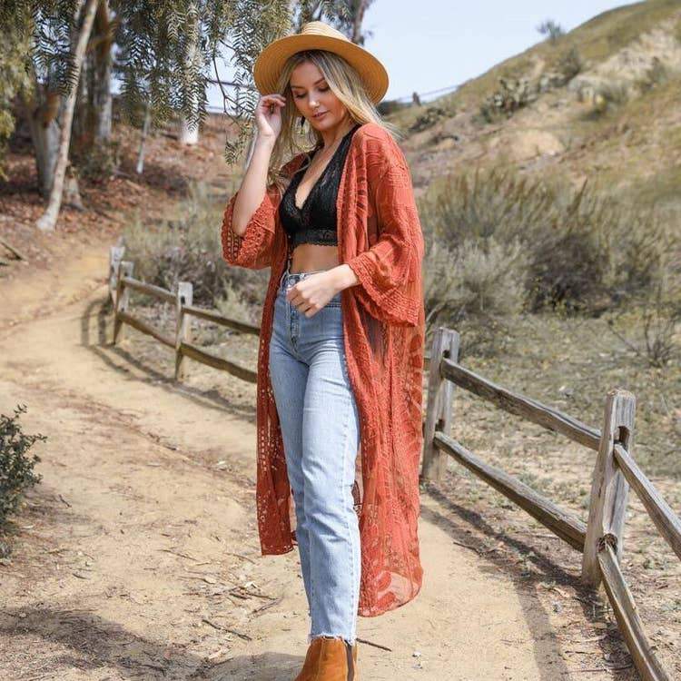 White Bohemian Lace Embroidered Kimono