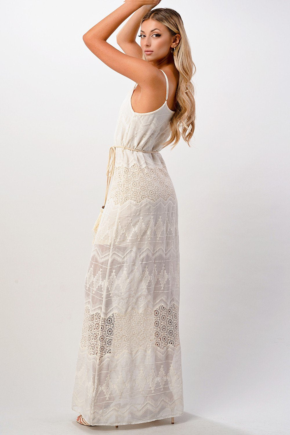 Boho-Inspired Embroidered Maxi Dress with Adjustable Straps