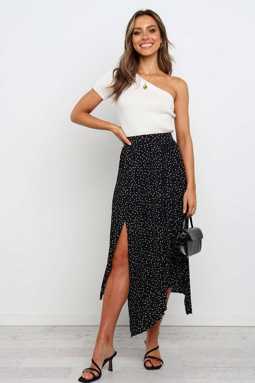 Fashion Print Side Slit Pleated Maxi Skirt