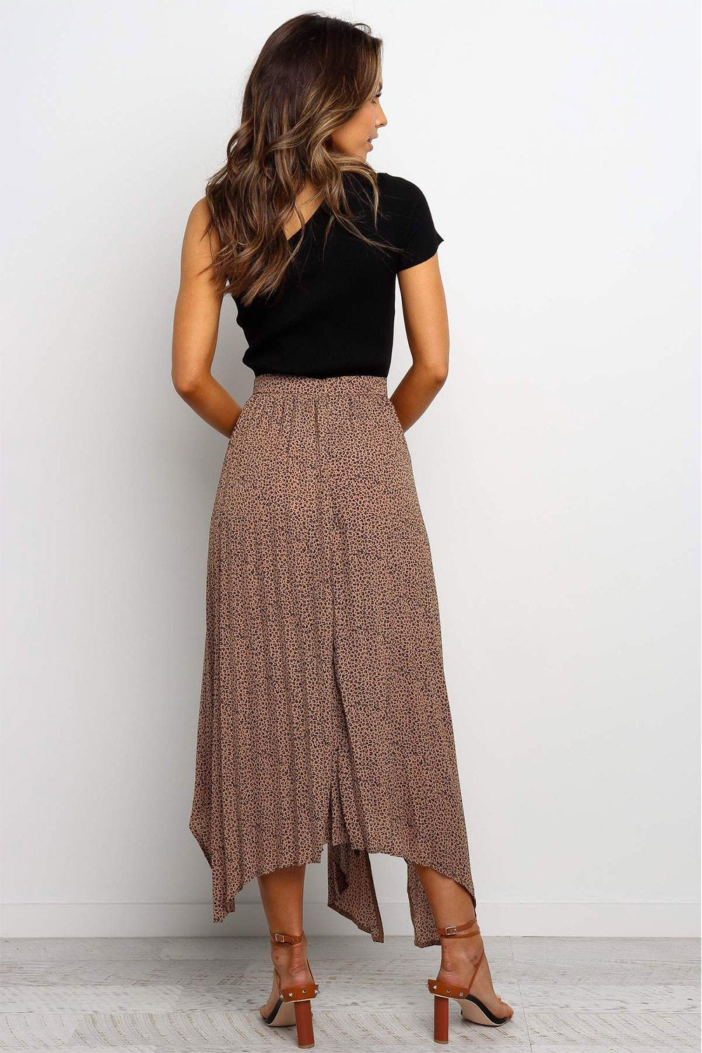 Fashion Print Side Slit Pleated Maxi Skirt