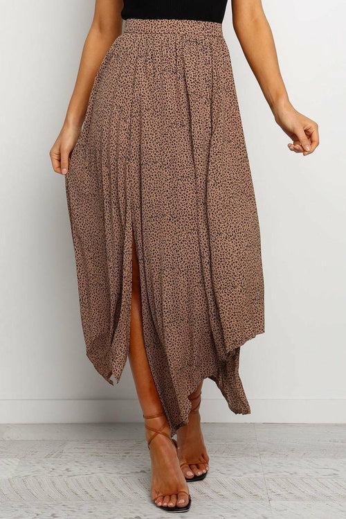 Fashion Print Side Slit Pleated Maxi Skirt