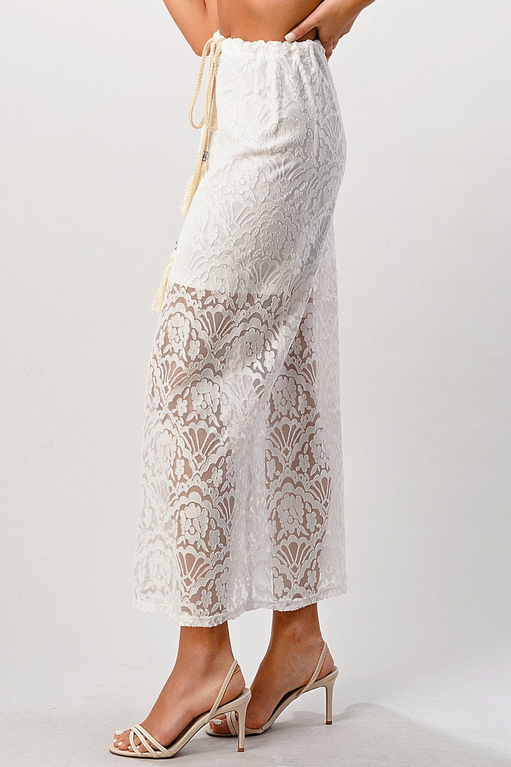 Sheer Lace Maxi Skirt with Drawstring Waist