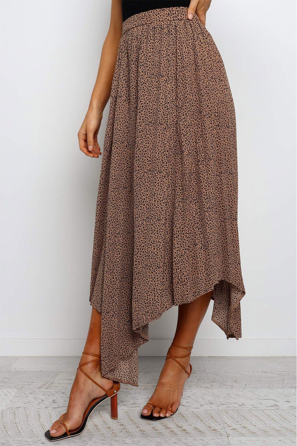 Fashion Print Side Slit Pleated Maxi Skirt