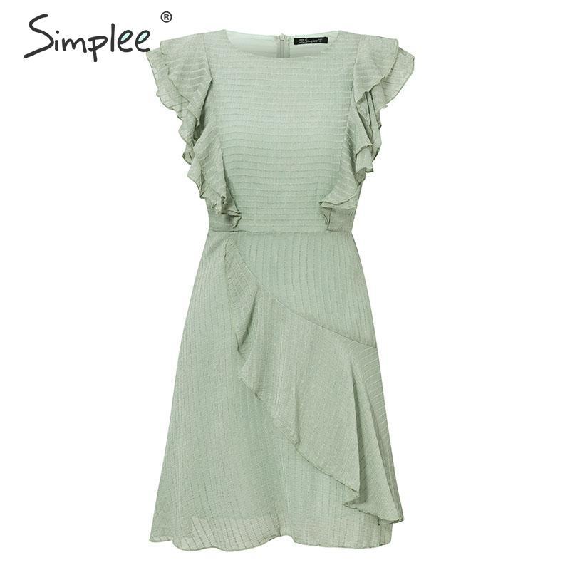 Ruffled o-neck short summer dress women Sleeveless