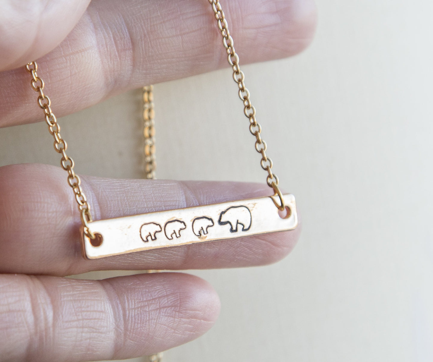 Mama bear necklace, mama and bear cub necklace, hand stamped bar