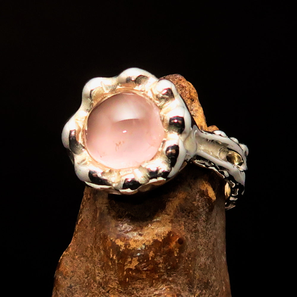 Rose Quartz Ring, Artwork Ring, Sterling Silver Ring, pink Rose