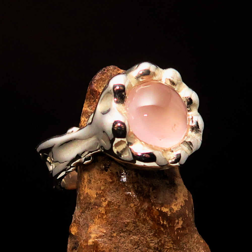 Rose Quartz Ring, Artwork Ring, Sterling Silver Ring, pink Rose