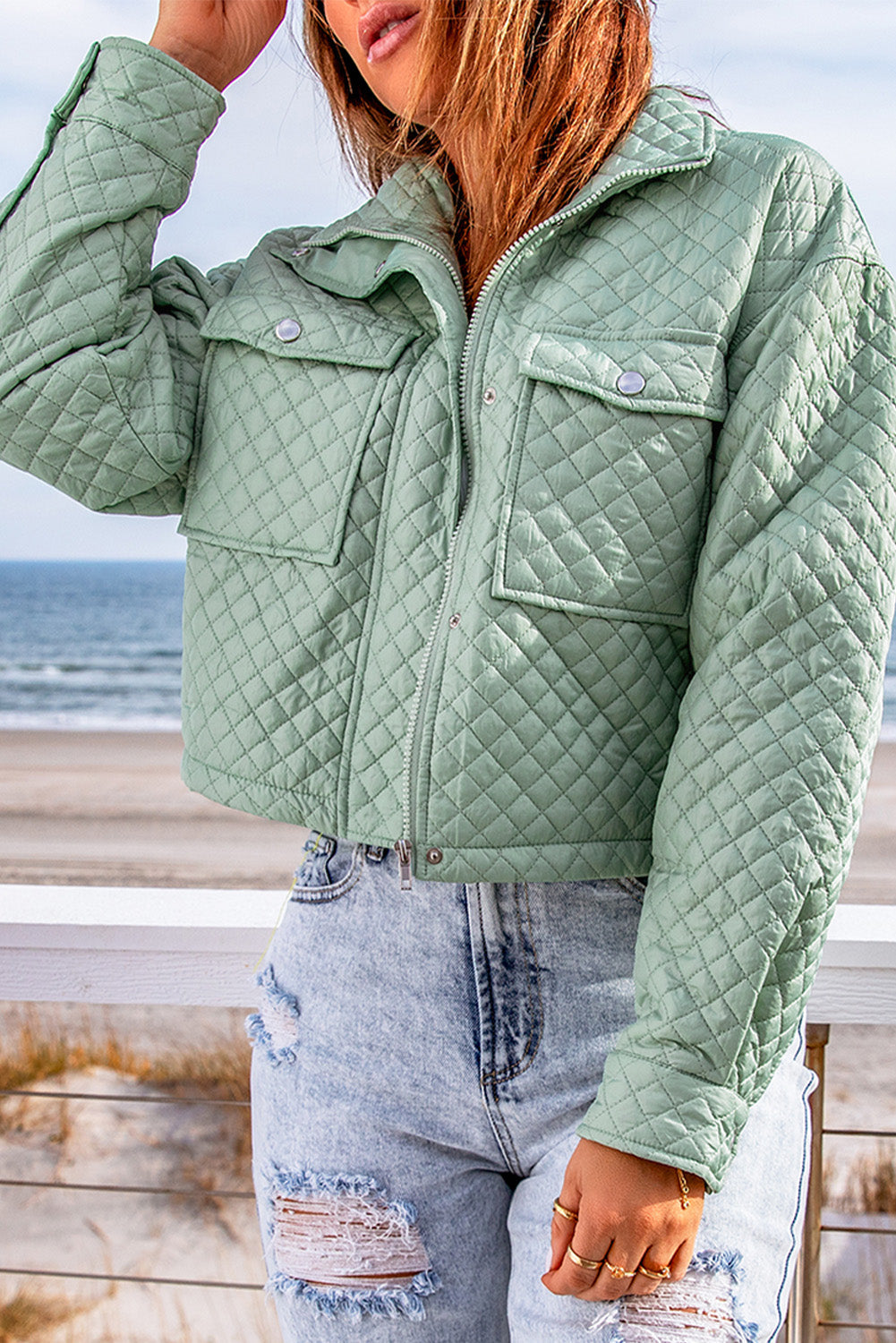 Green Quilted Cropped Jacket