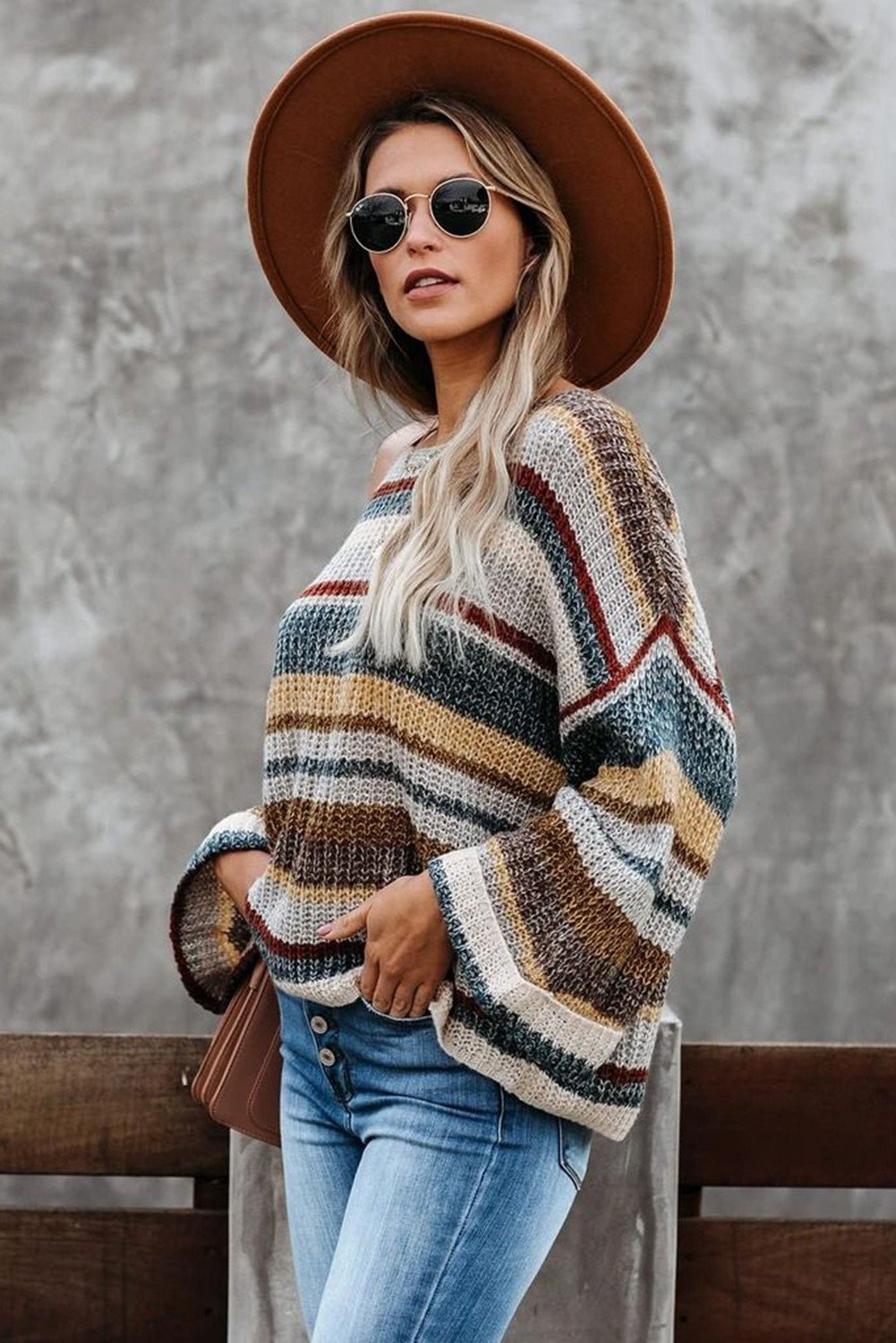 Multi-color Dropped Shoulder Striped Relaxed Sweater