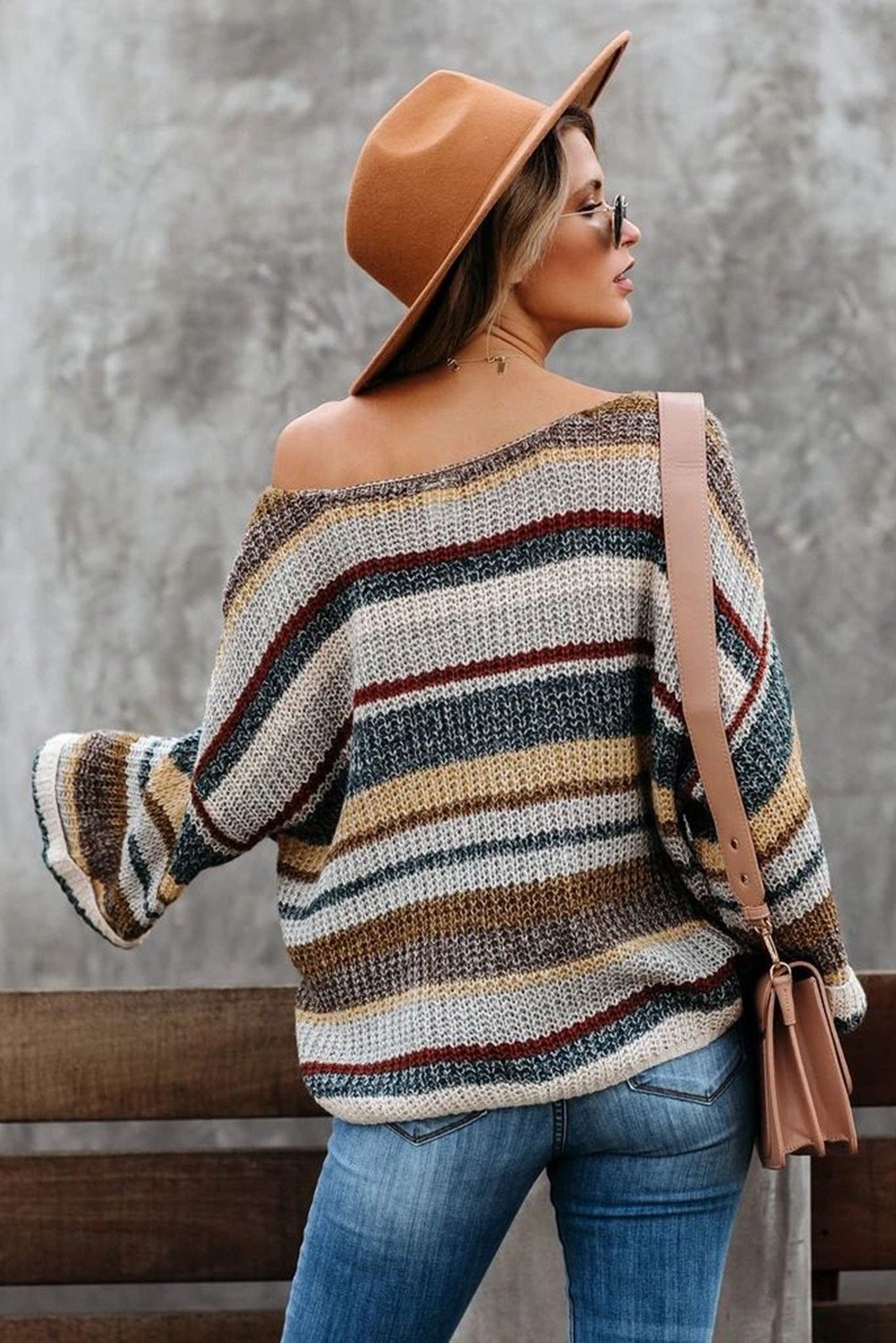 Multi-color Dropped Shoulder Striped Relaxed Sweater