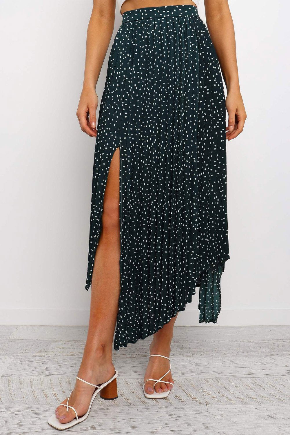 Fashion Print Side Slit Pleated Maxi Skirt