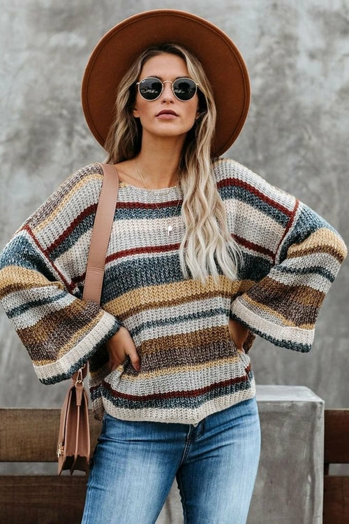 Multi-color Dropped Shoulder Striped Relaxed Sweater