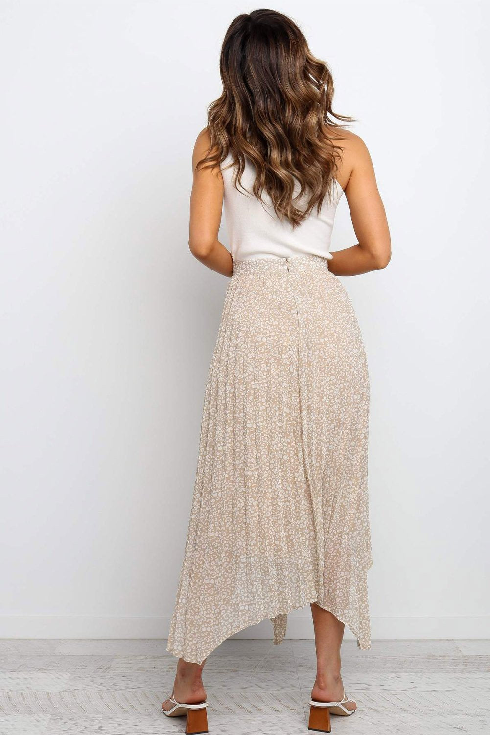 Fashion Print Side Slit Pleated Maxi Skirt