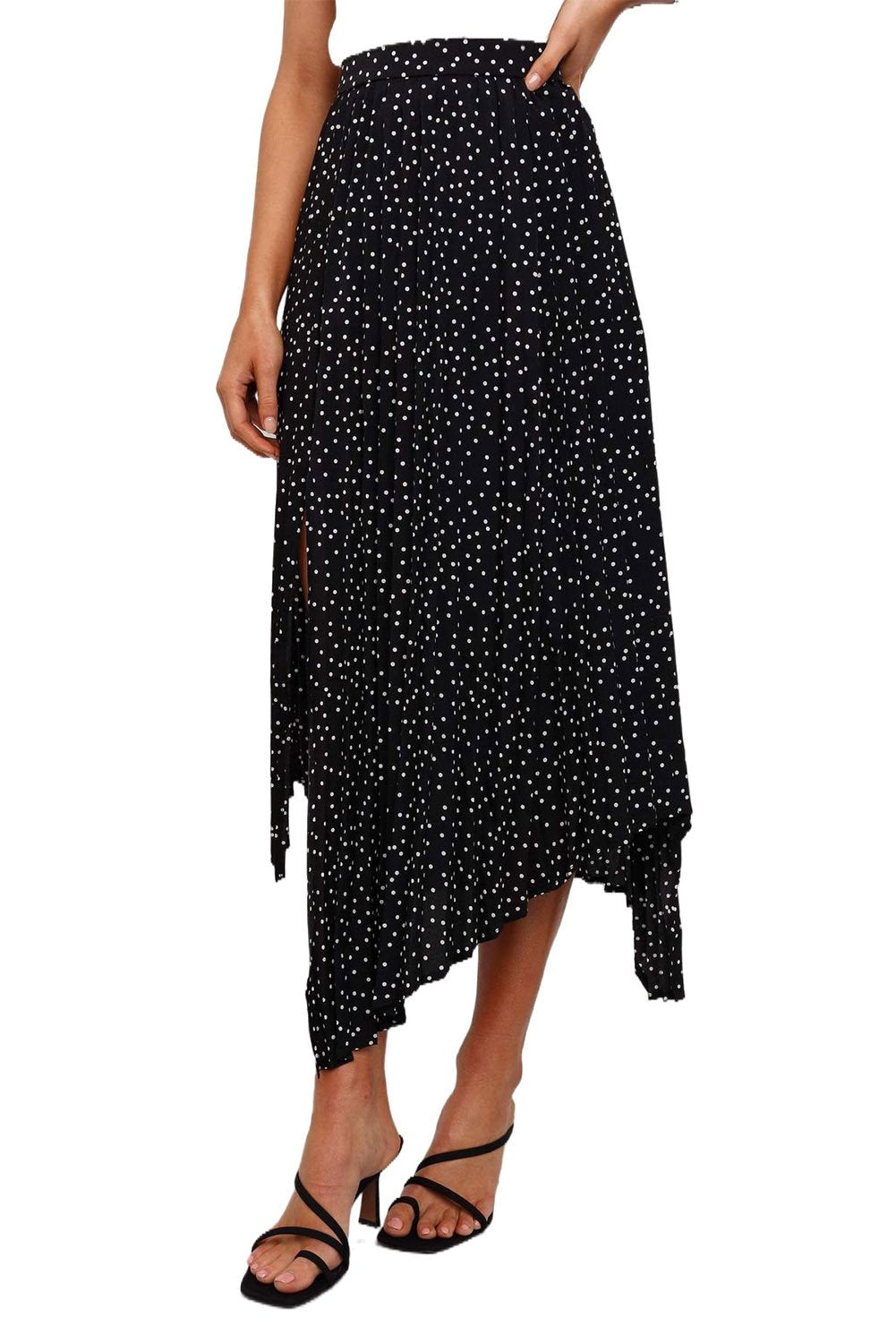 Fashion Print Side Slit Pleated Maxi Skirt