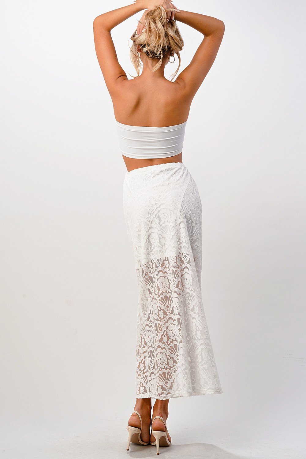 Sheer Lace Maxi Skirt with Drawstring Waist