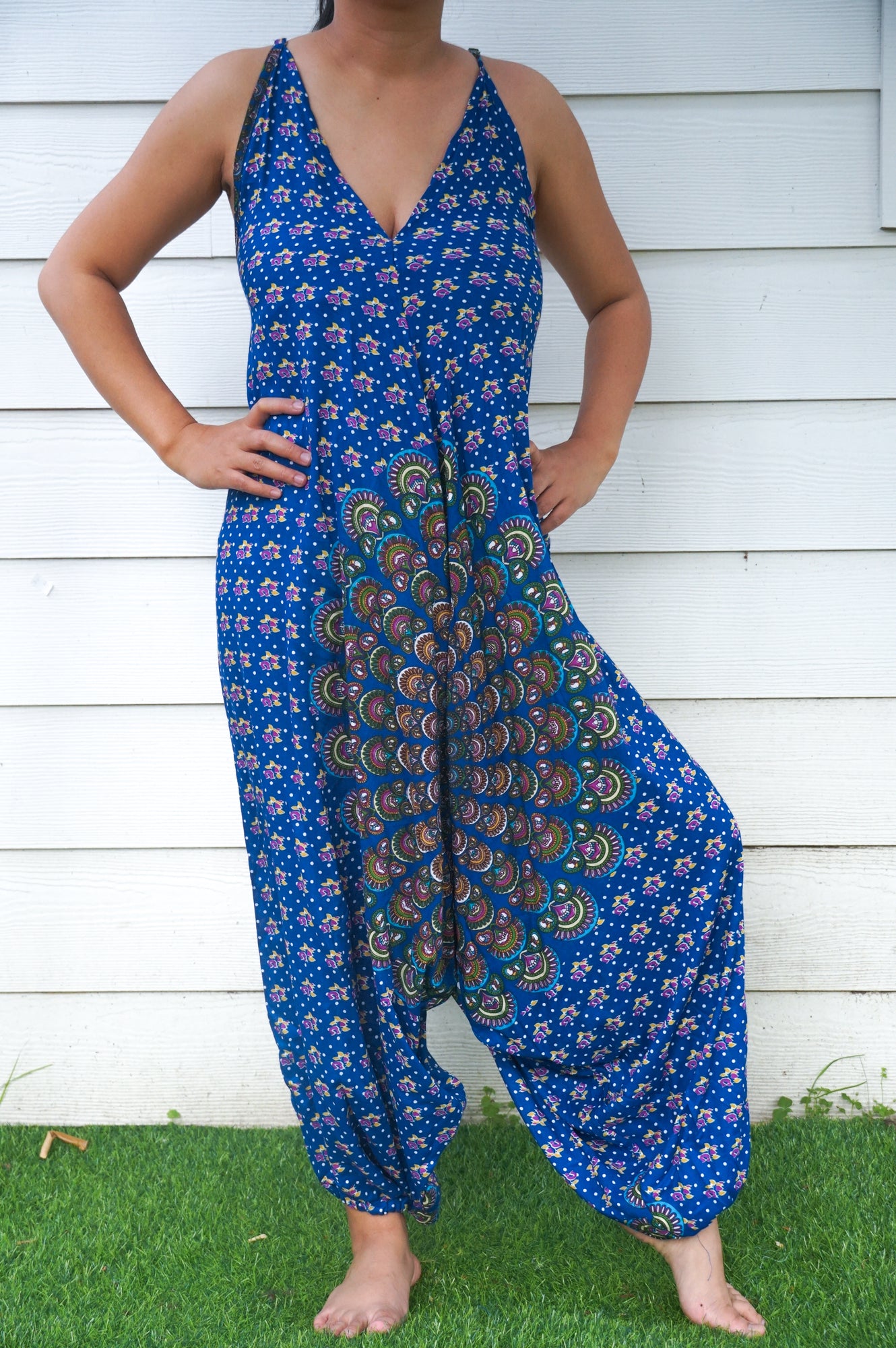 Blue Chakra Hippie Jumpsuits, Boho Rompers, Festival Clothing