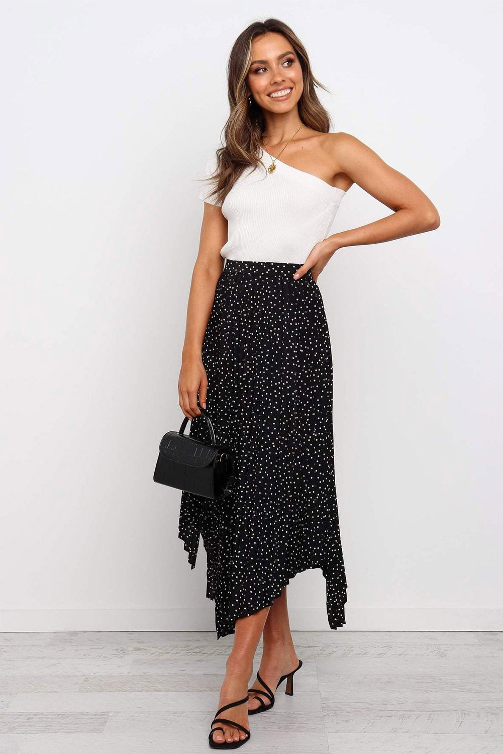 Fashion Print Side Slit Pleated Maxi Skirt