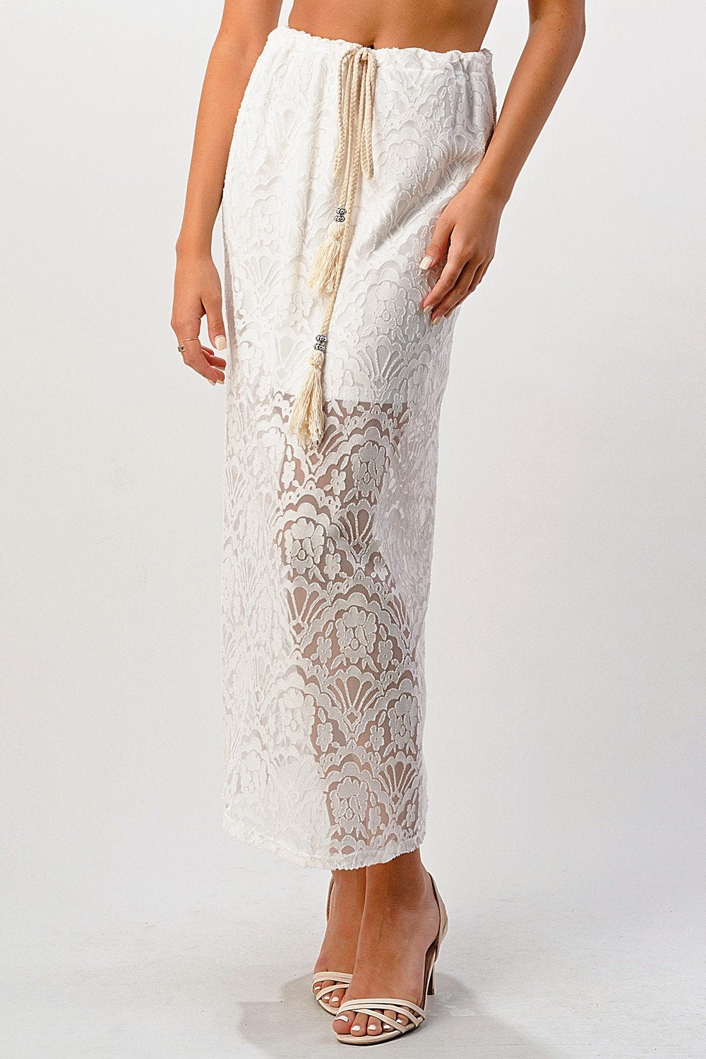 Sheer Lace Maxi Skirt with Drawstring Waist