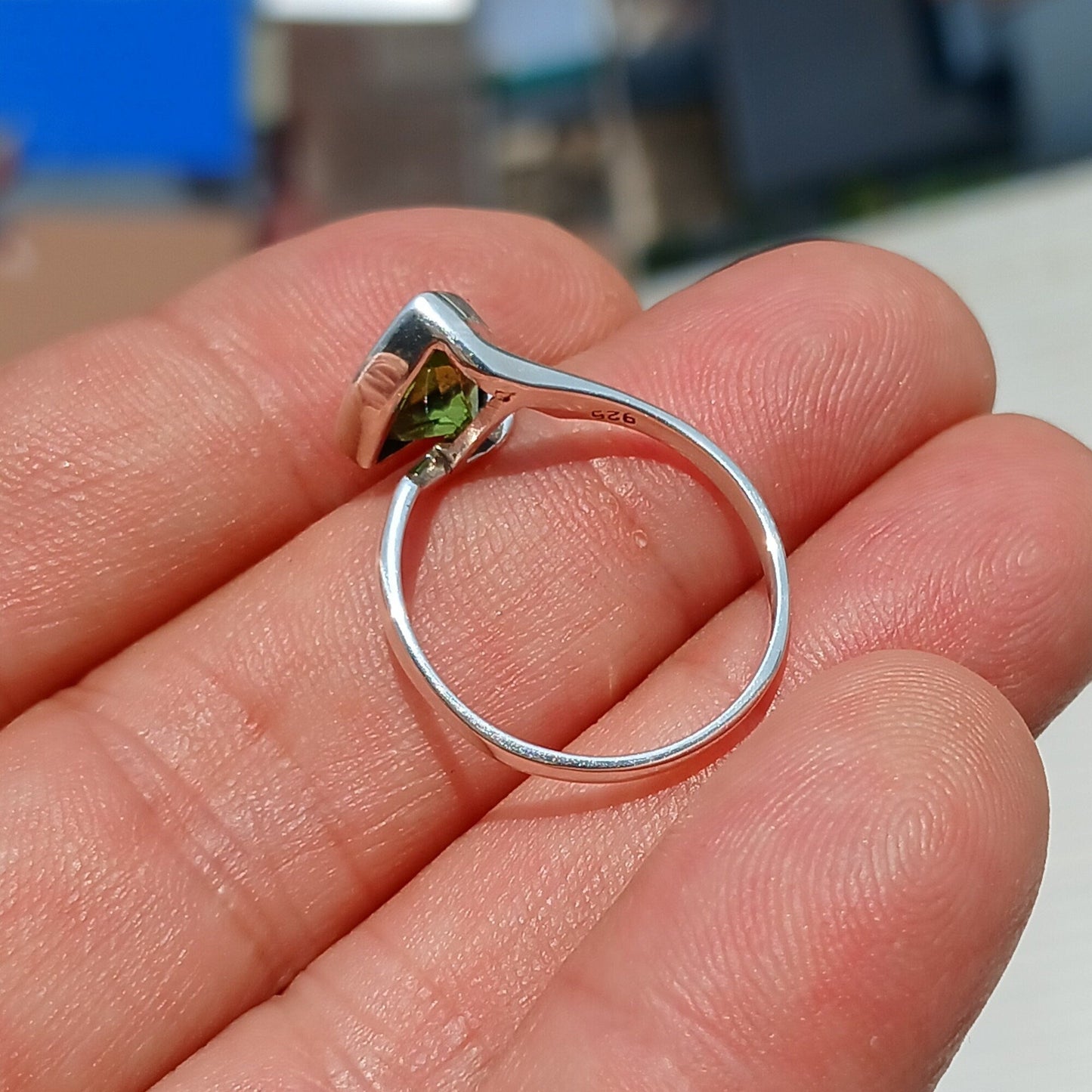 Minimalist Peridot Ring, Sterling Silver Ring, Solitaire Ring, Green