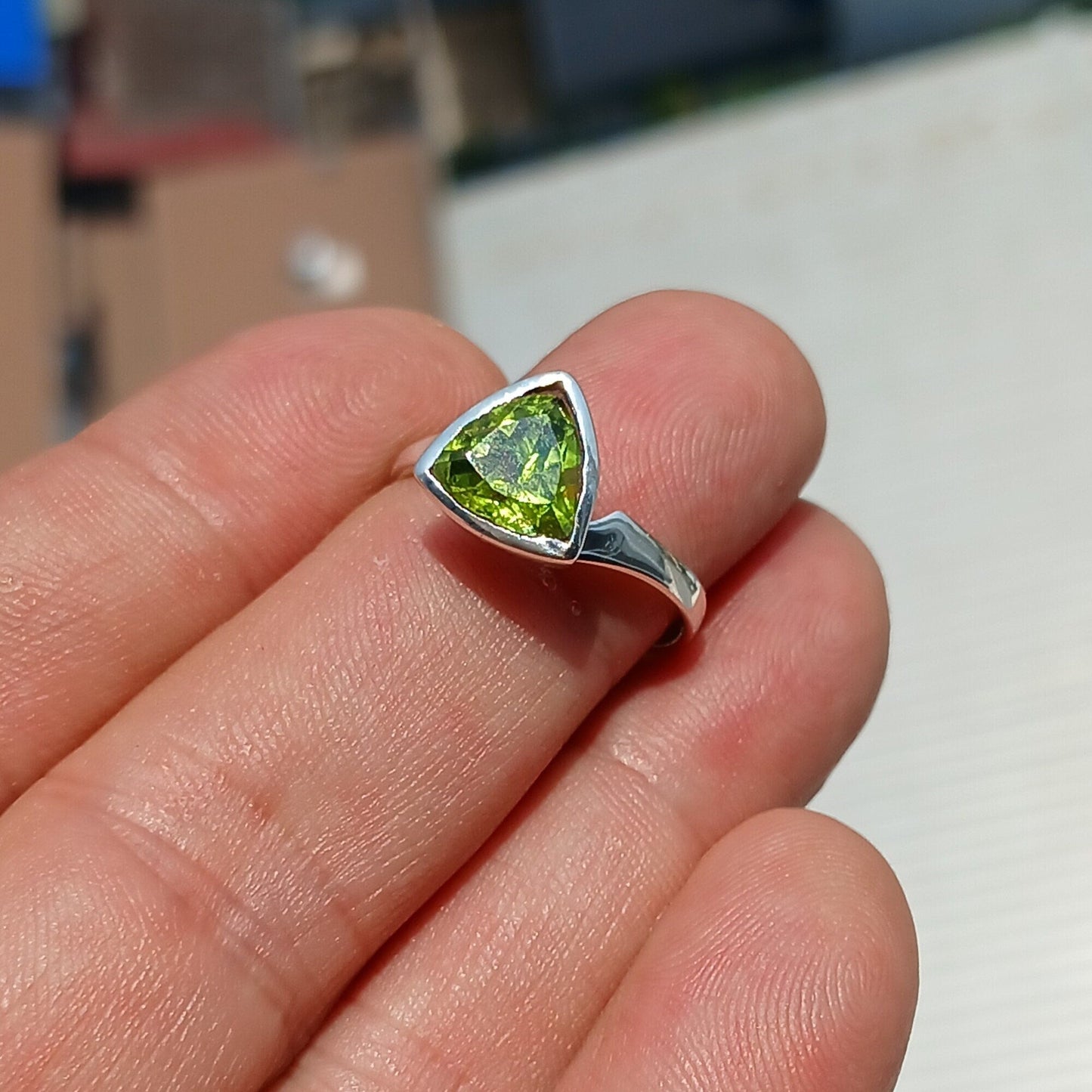 Minimalist Peridot Ring, Sterling Silver Ring, Solitaire Ring, Green