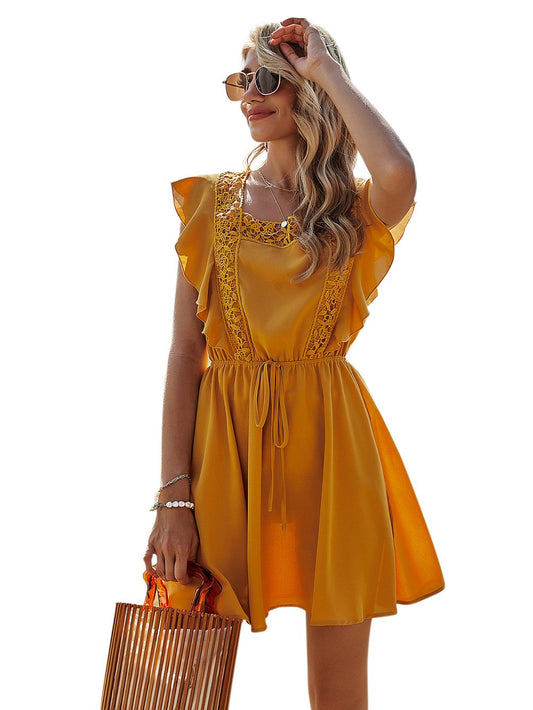 Summer Women Backless Dress Elegant Ruffles Casual A-Line Midi Dress